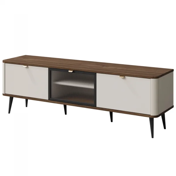 Mobile porta TV con anta vetrata 160x52 cm 3 ante a ribalta beige cashmere noce Arden