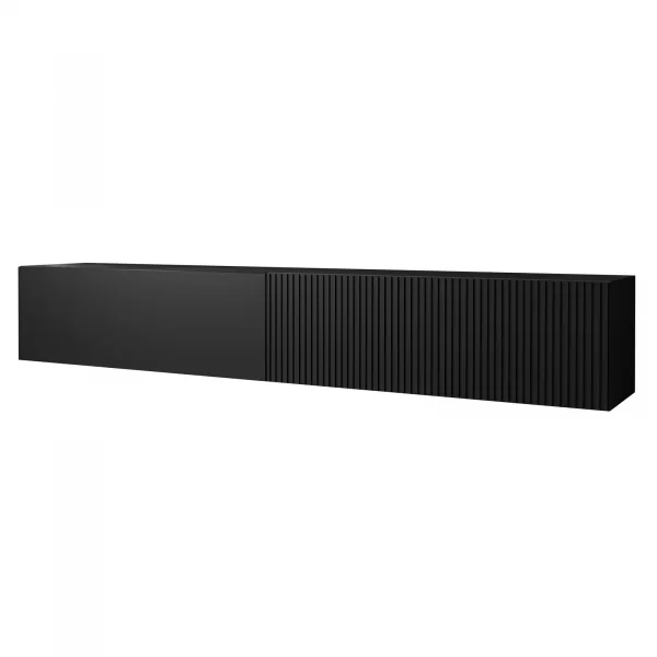 Mobile porta TV sospeso 200x31h cm 2 ante a ribalta nero opaco Mirel