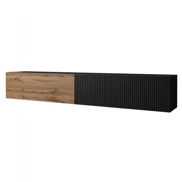 Mobile porta TV sospeso 200x31h cm 2 ante a ribalta nero opaco rovere wotan Mirel