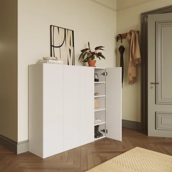 Mobile scarpiera multiuso ingresso 126x116h cm 4 ante bianco lucido Roks