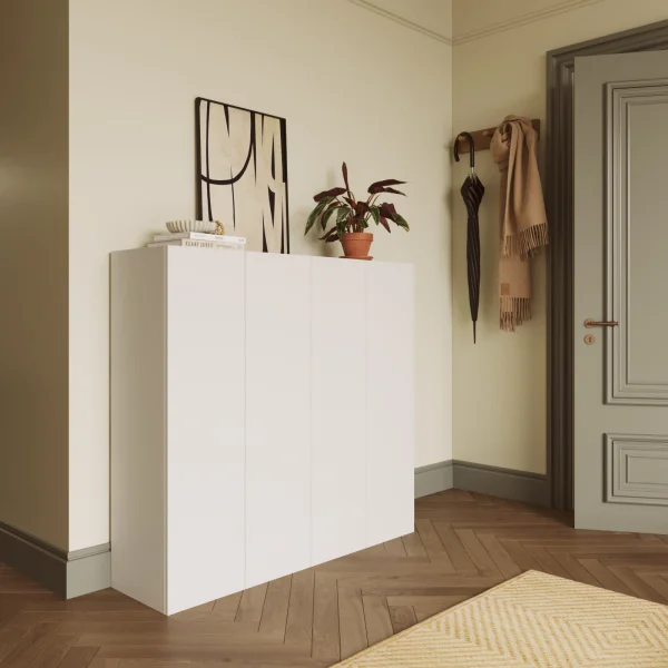 Mobile scarpiera multiuso ingresso 126x116h cm 4 ante bianco lucido Roks