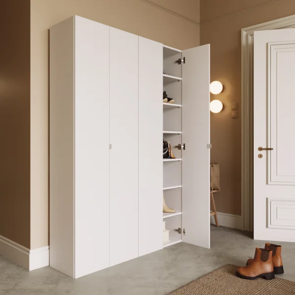 Mobile scarpiera multiuso ingresso 126x186h cm 4 ante bianco lucido Roks