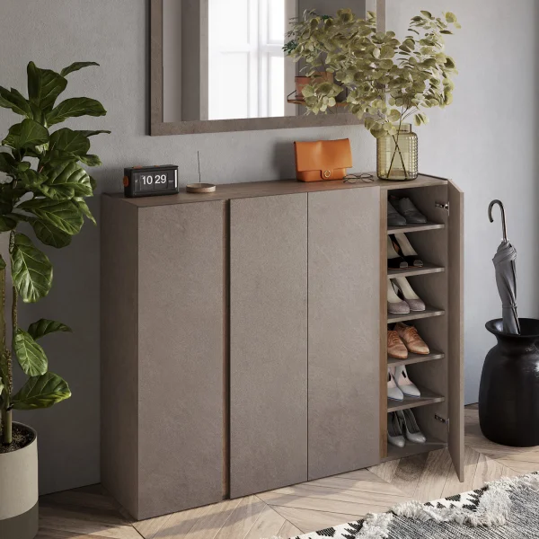 Mobile scarpiera multiuso ingresso 140x111h cm 4 ante marrone bronzo rovere scuro Welky