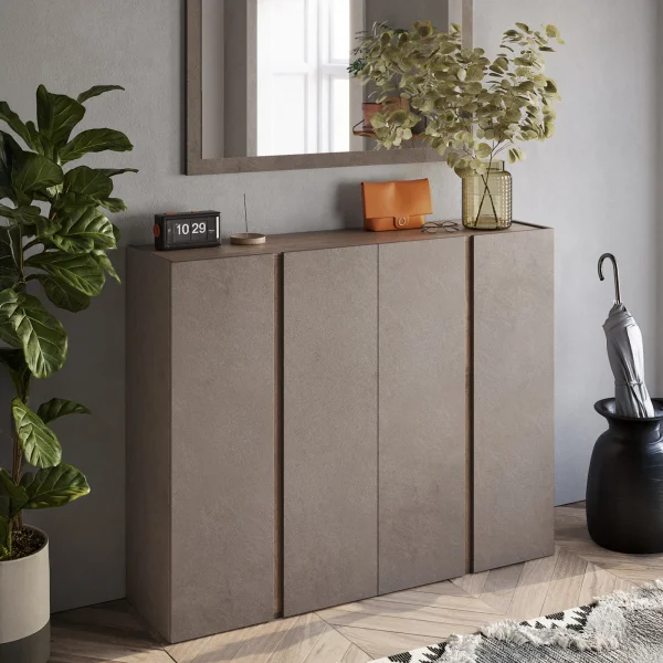 Mobile scarpiera multiuso ingresso 140x111h cm 4 ante marrone bronzo rovere scuro Welky