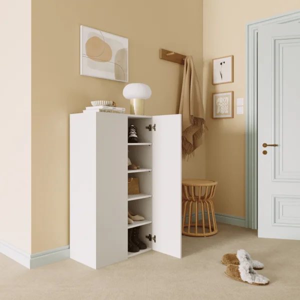 Mobile scarpiera multiuso ingresso 63x116h cm 2 ante bianco lucido Roks