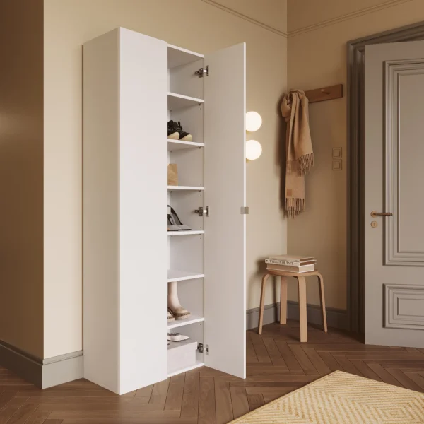 Mobile scarpiera multiuso ingresso 63x186h cm 2 ante bianco lucido Roks