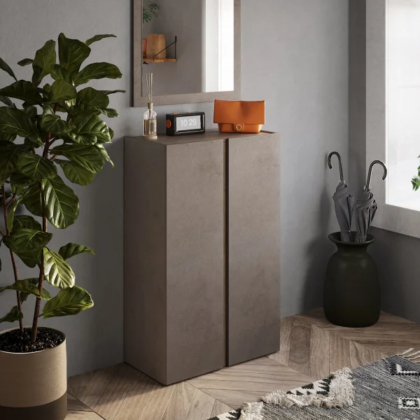 Mobile scarpiera multiuso ingresso 70x111h cm 2 ante marrone bronzo rovere scuro Welky