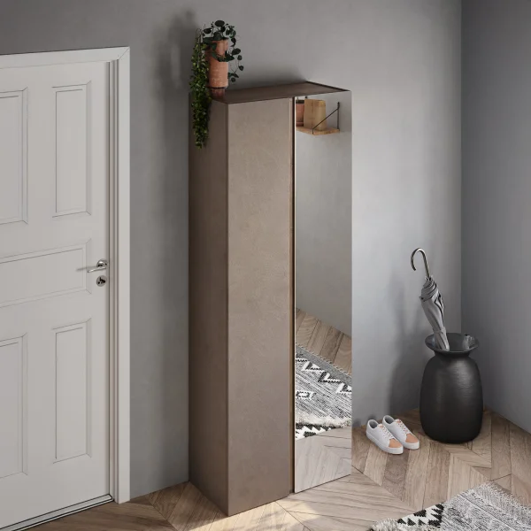 Mobile scarpiera multiuso ingresso 70x185h cm 2 ante 1 anta a specchio marrone bronzo rovere scuro Welky