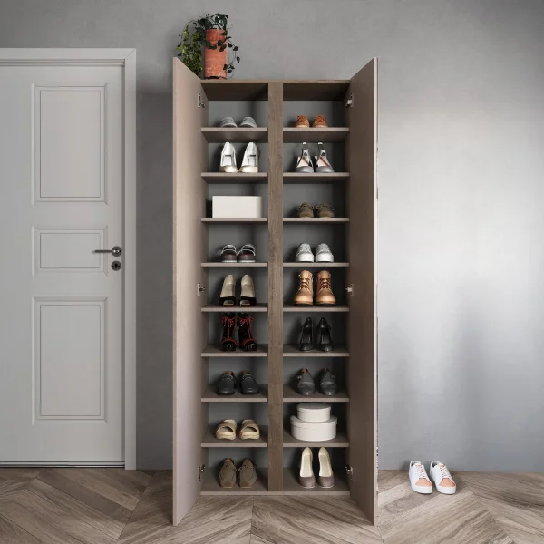 Mobile scarpiera multiuso ingresso 70x185h cm 2 ante 1 anta a specchio marrone bronzo rovere scuro Welky