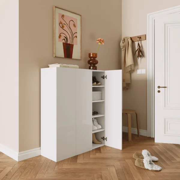 Mobile scarpiera multiuso ingresso 95x116h cm 3 ante bianco lucido Roks