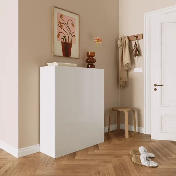 Mobile scarpiera multiuso ingresso 95x116h cm 3 ante bianco lucido Roks