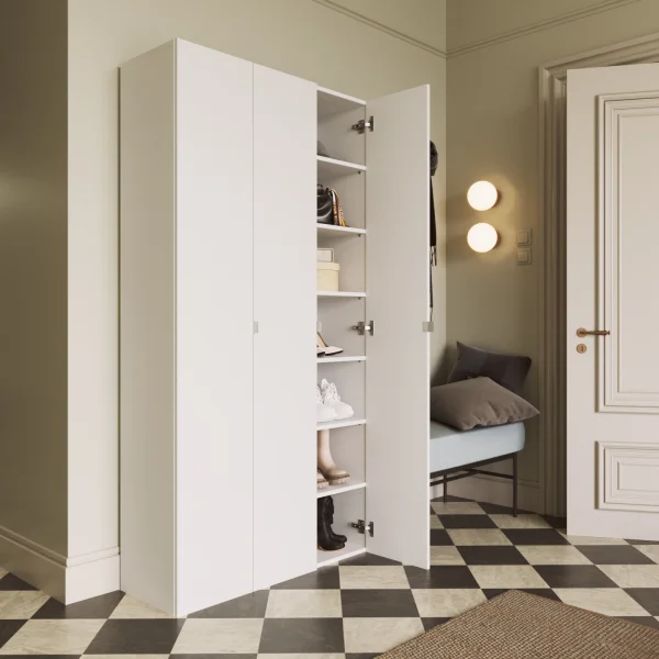 Mobile scarpiera multiuso ingresso 95x186h cm 3 ante bianco lucido Roks