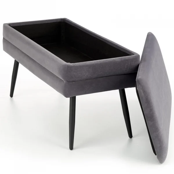 Panca contenitore 78x42cm in velluto moderna grigio nero Franz