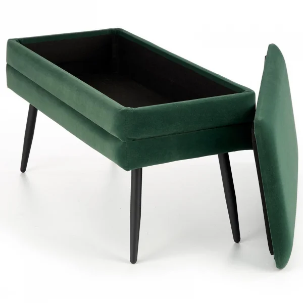 Panca contenitore 78x42cm in velluto moderna verde nero Franz