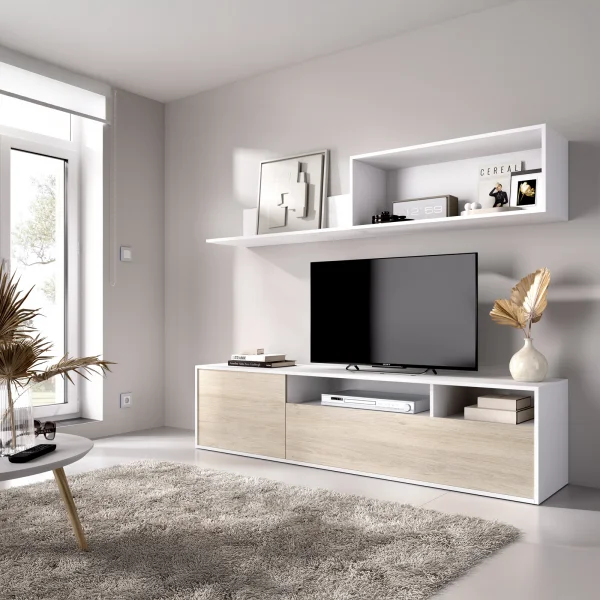 Parete attrezzata 180x200h cm moderna bianco rovere Tava