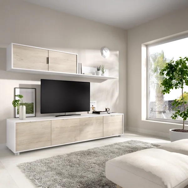 Parete attrezzata 200x200h cm moderna bianco rovere Boxy
