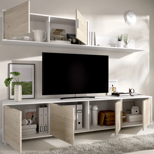 Parete attrezzata 200x200h cm moderna bianco rovere Boxy