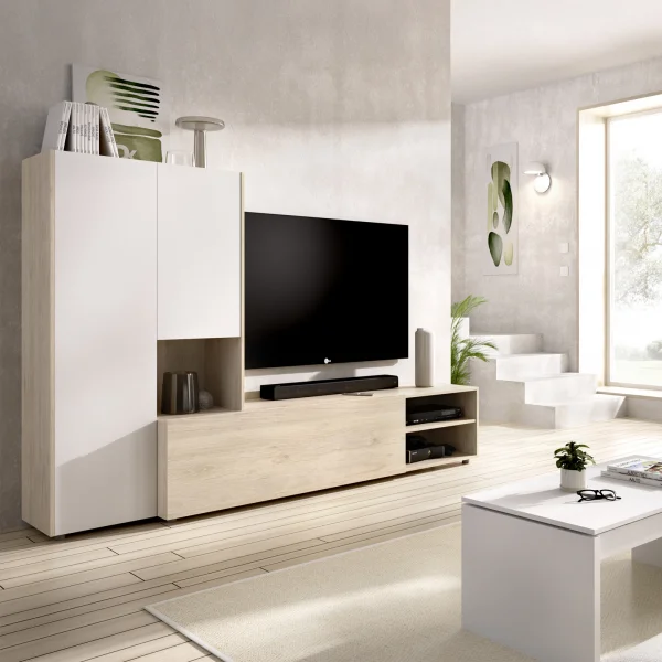 Parete attrezzata 227x141h cm moderna bianco rovere Fold