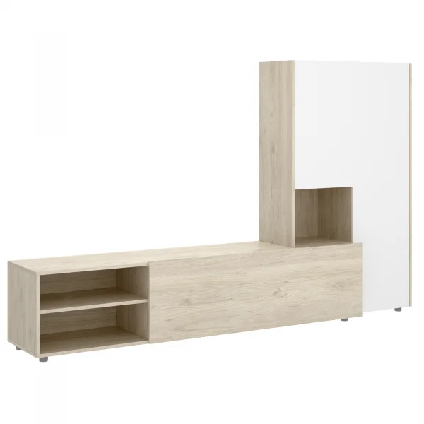Parete attrezzata 227x141h cm moderna bianco rovere Fold