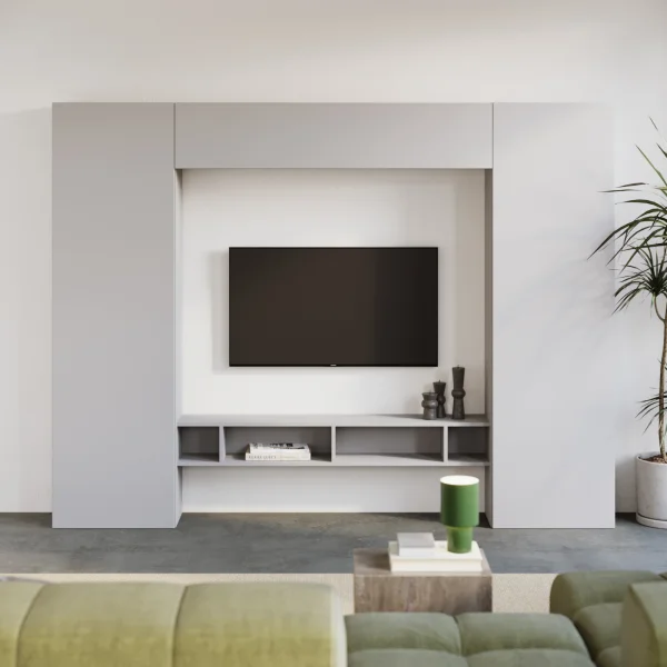 Parete attrezzata 246x186h cm soggiorno grigio chiaro Sunset 1000
