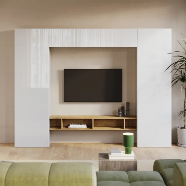 Parete attrezzata 246x186h cm soggiorno rovere chiaro bianco Sunset 1000
