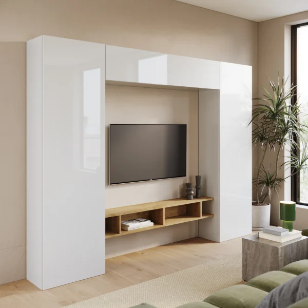 Parete attrezzata 246x186h cm soggiorno rovere chiaro bianco Sunset 1000