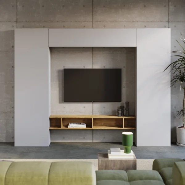 Parete attrezzata 246x186h cm soggiorno rovere chiaro grigio chiaro Sunset 1000