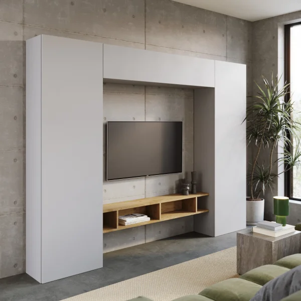 Parete attrezzata 246x186h cm soggiorno rovere chiaro grigio chiaro Sunset 1000
