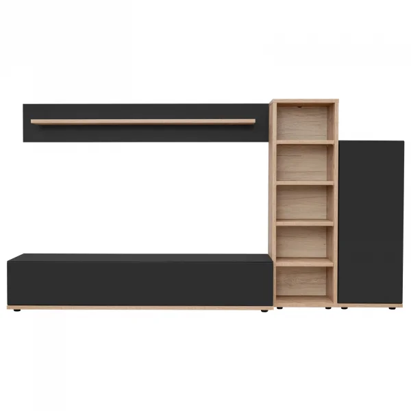Parete attrezzata soggiorno 240x130h cm moderna nero opaco rovere Definity