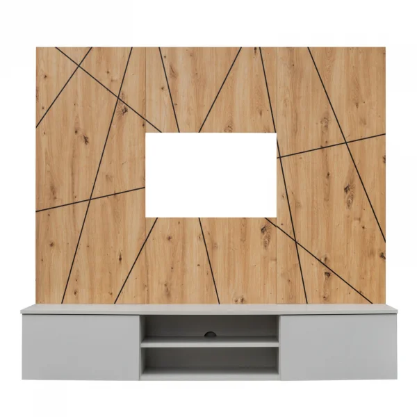 Parete attrezzata sospesa 160x120h cm pannello effetto geometrico grigio perla rovere Luvox