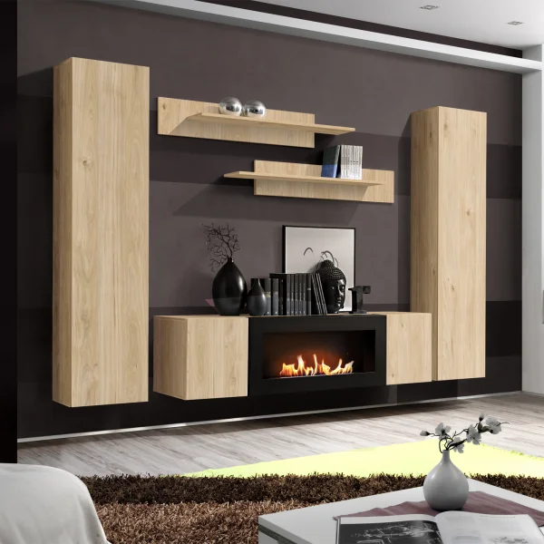 Parete attrezzata sospesa 260x170h cm con biocamino rovere Ignis Gihome®