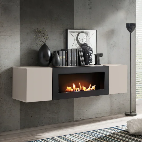 Pensile sospeso con biocamino 160x40h cm beige cashmere Ignis 1 Gihome®