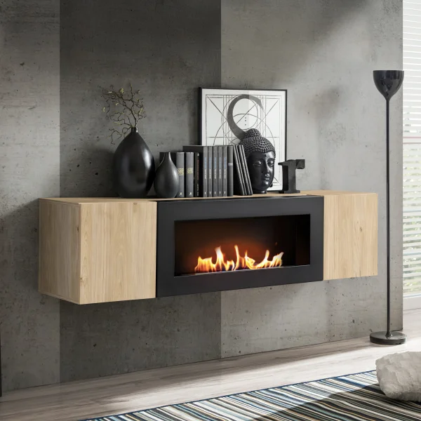 Pensile sospeso con biocamino 160x40h cm rovere Ignis 1 Gihome®