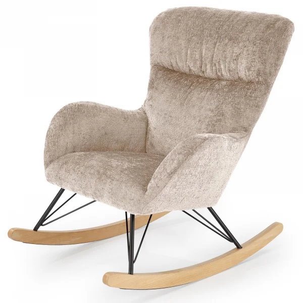 Poltrona a dondolo imbottita in tessuto beige Isla