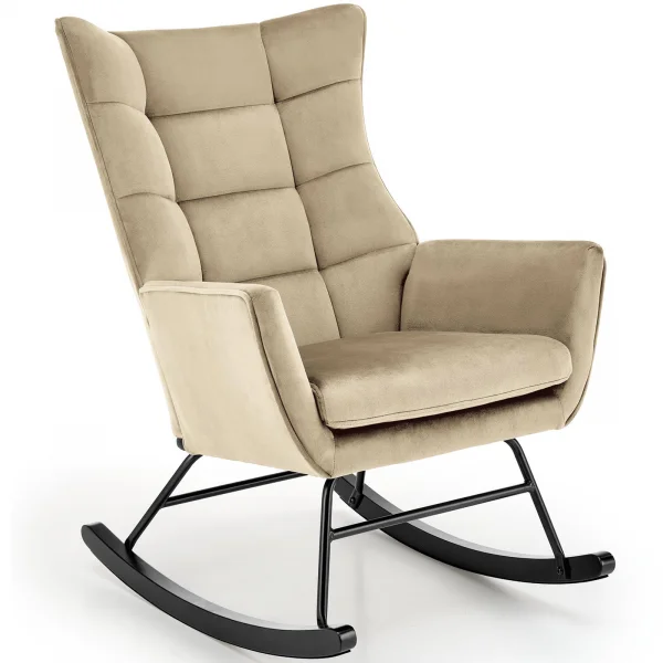 Poltrona a dondolo relax imbottita in velluto beige Nanna