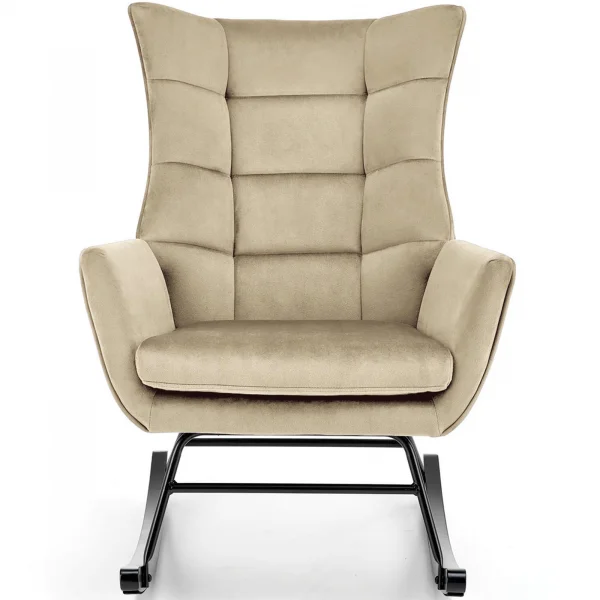 Poltrona a dondolo relax imbottita in velluto beige Nanna