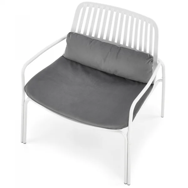 Poltrona da giardino in acciaio bianco con cuscino grigio Berta