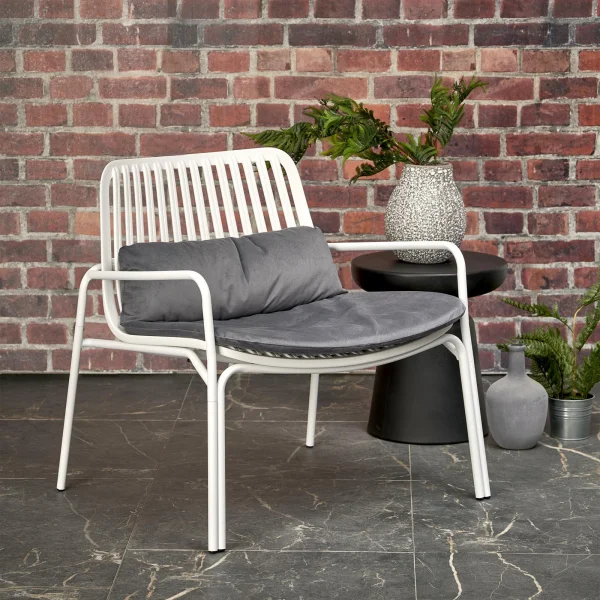 Poltrona da giardino in acciaio bianco con cuscino grigio Berta