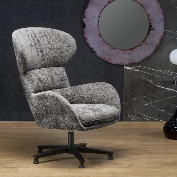 Poltrona design girevole imbottita in tessuto grigio  Mappy