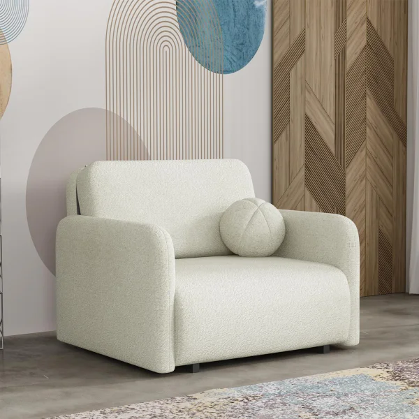 Poltrona divano letto 100x103 cm con contenitore e cuscino tessuto bouclé beige chiaro Reposa