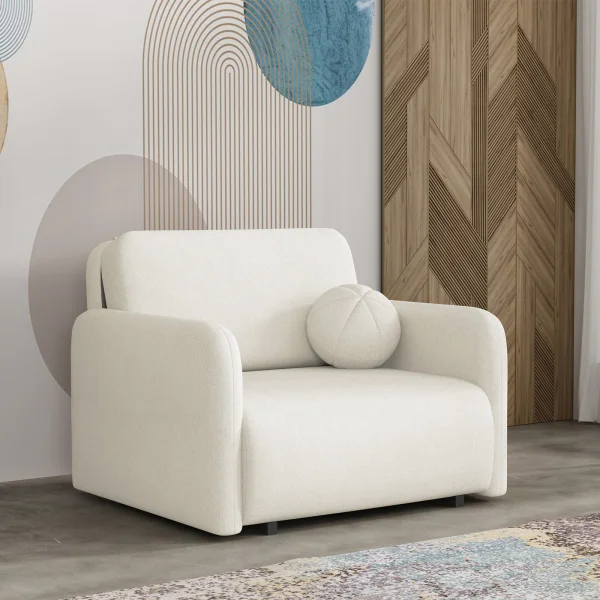 Poltrona divano letto 100x103 cm con contenitore e cuscino tessuto velo panna Reposa