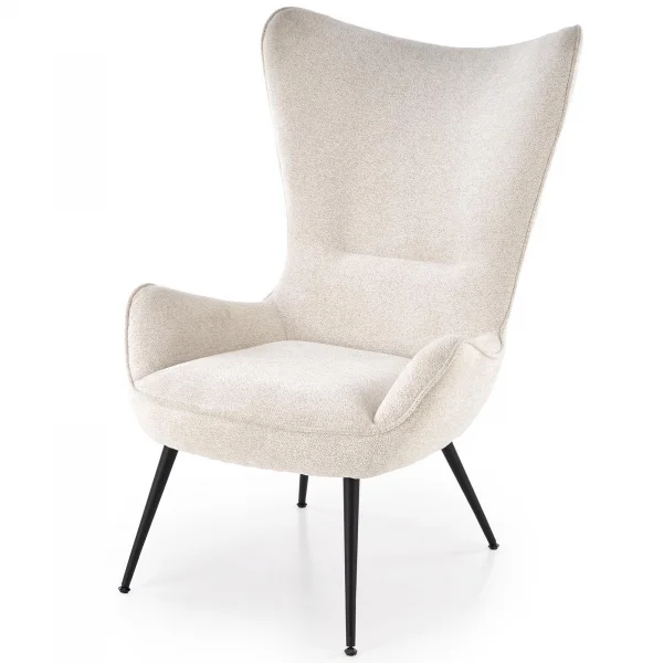 Poltrona imbottita design moderno in tessuto bianco panna nero Chantilly