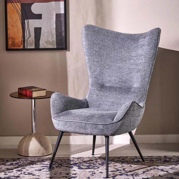 Poltrona imbottita design moderno in tessuto grigio nero Chantilly