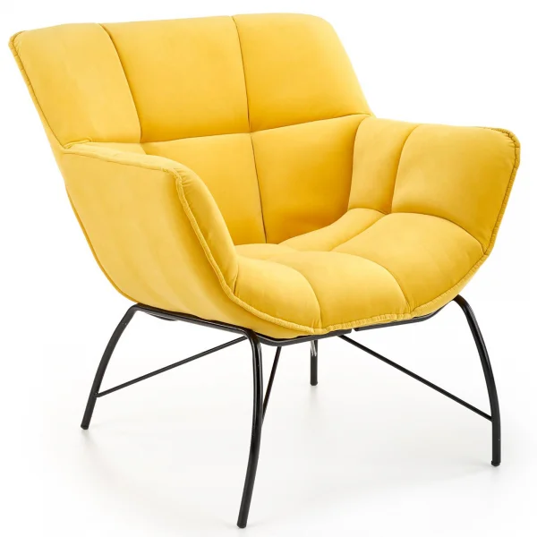 Poltrona imbottita in velluto giallo nero moderna Indiana