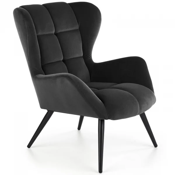 Poltrona imbottita in velluto nero Polly