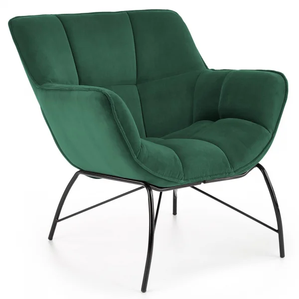 Poltrona imbottita in velluto verde nero moderna Indiana