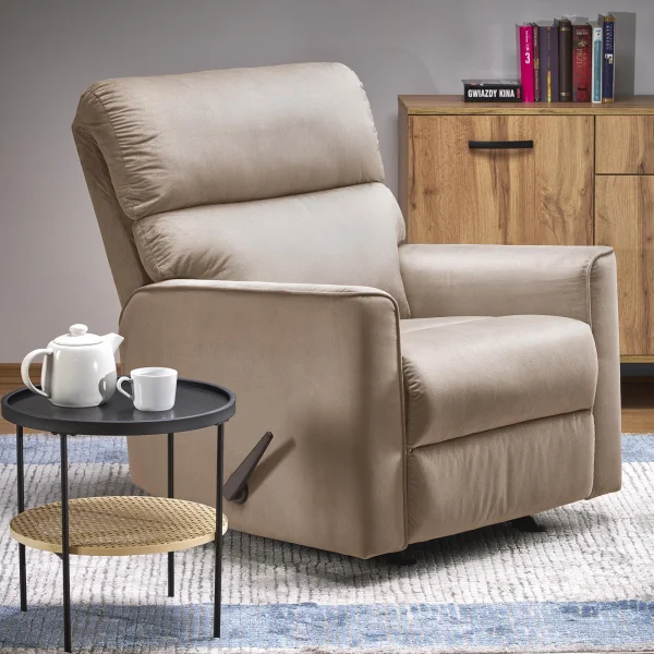 Poltrona reclinabile imbottita in tessuto beige Benuat
