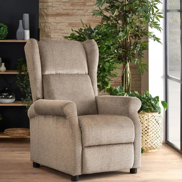 Poltrona reclinabile imbottita in tessuto beige Cassiopea