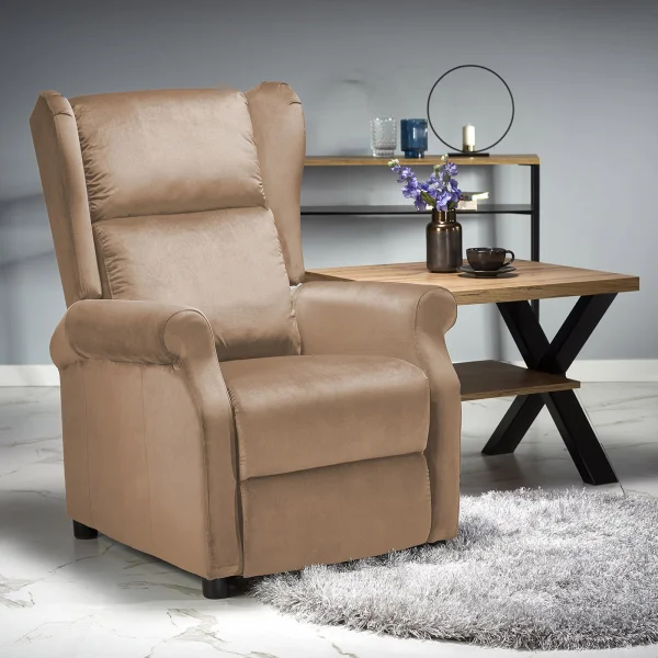 Poltrona reclinabile imbottita in velluto beige Cassiopea