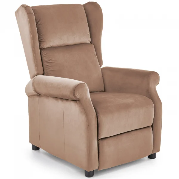 Poltrona reclinabile imbottita in velluto beige Cassiopea